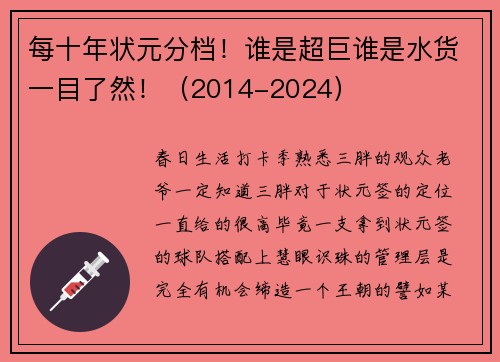 每十年状元分档！谁是超巨谁是水货一目了然！（2014-2024）
